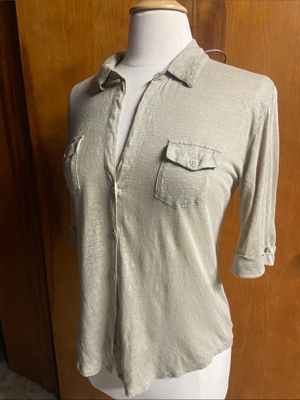 MAJESTIC FILAMENTS Linen Subtle Sheer Sheen Women's Shirt Size 3 Large Paris